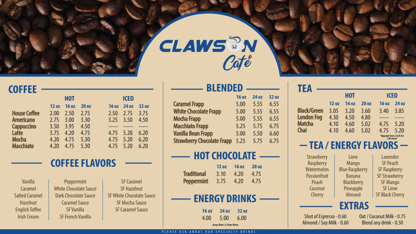 Clawson Cafe Menu
